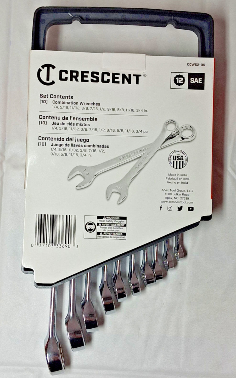 Crescent 10 Pc Chrome Finish Combination Wrench Set 1/4-3/4" Sets CCWS2-05