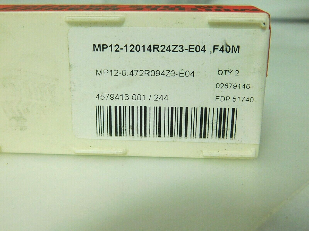Seco Carbide Milling Tip Inserts MP12-12014R24Z3-E04 Grade F40M Qty 2 51740