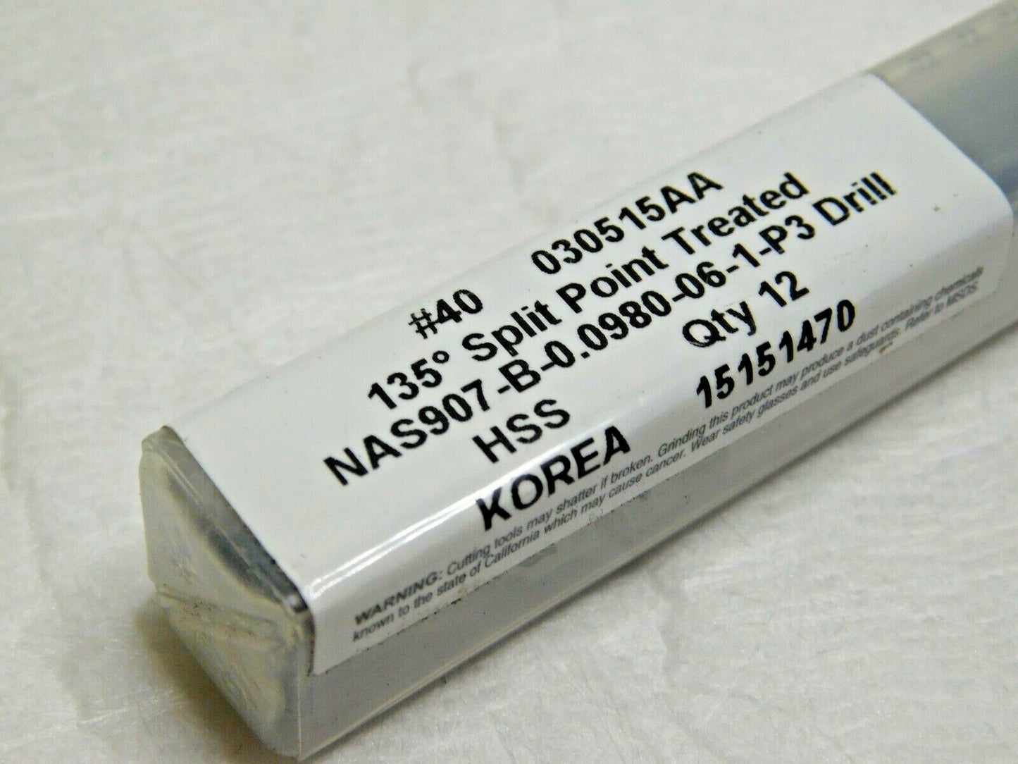New York Twist Drill Extension Drill HSS 135º #40 QTY 60 NAS907-B-0.0980-06-1-P3
