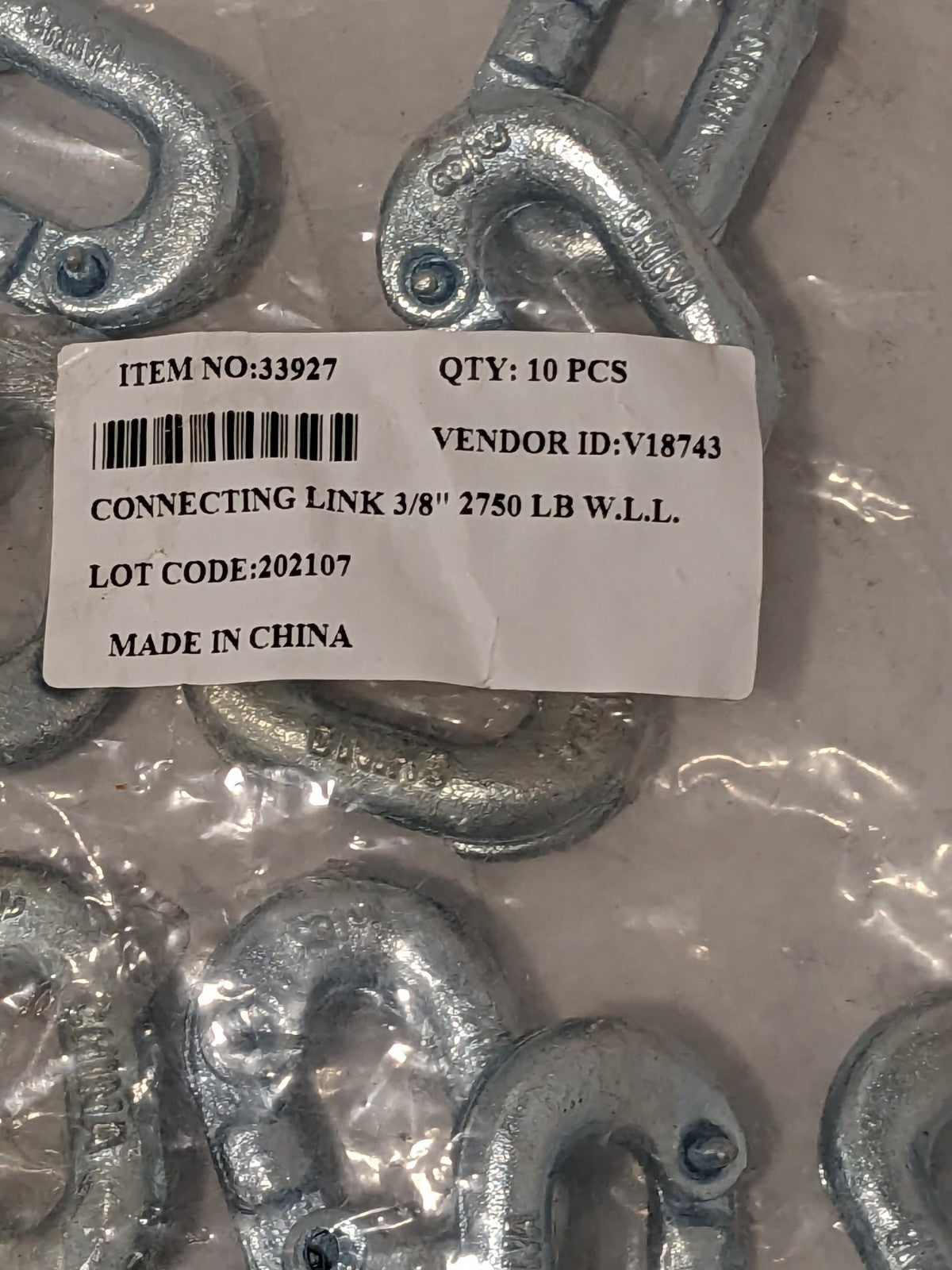 3/8" Connecting Link 2750 LB W.L.L Hammer C-link Qty 10 33927