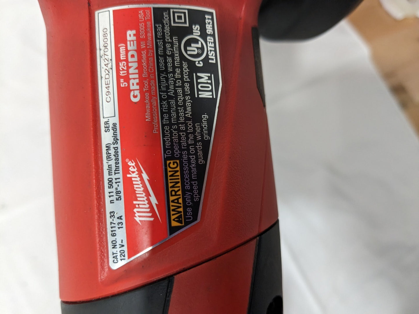 Milwaukee Corded Angle Grinder: 5" Wheel Dia, 11,000 RPM 6117-33 Parts/Repair