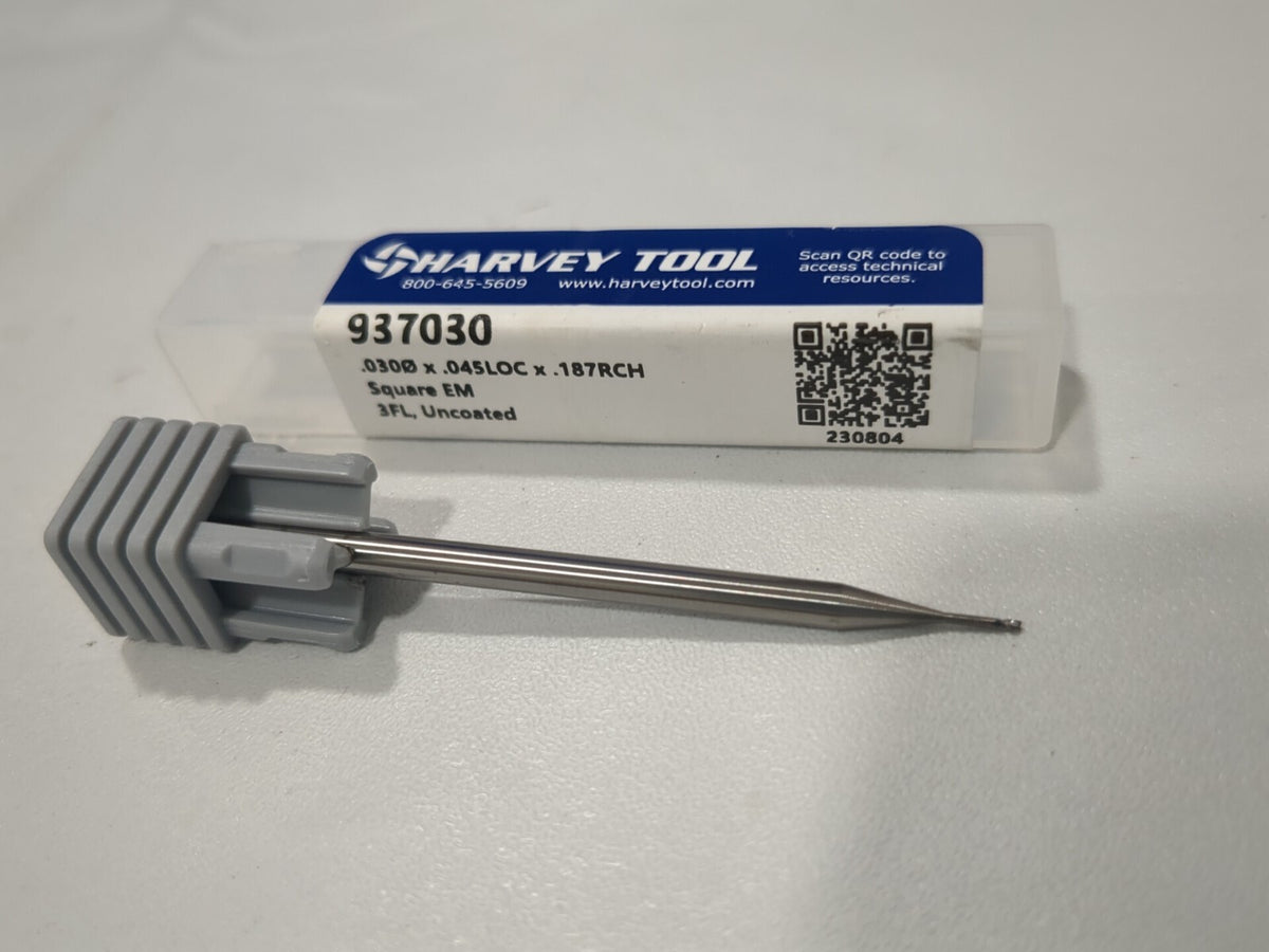 HARVEY TOOL Square End Mill 0.0300"Dia 3 Fl Solid Carbide 937030