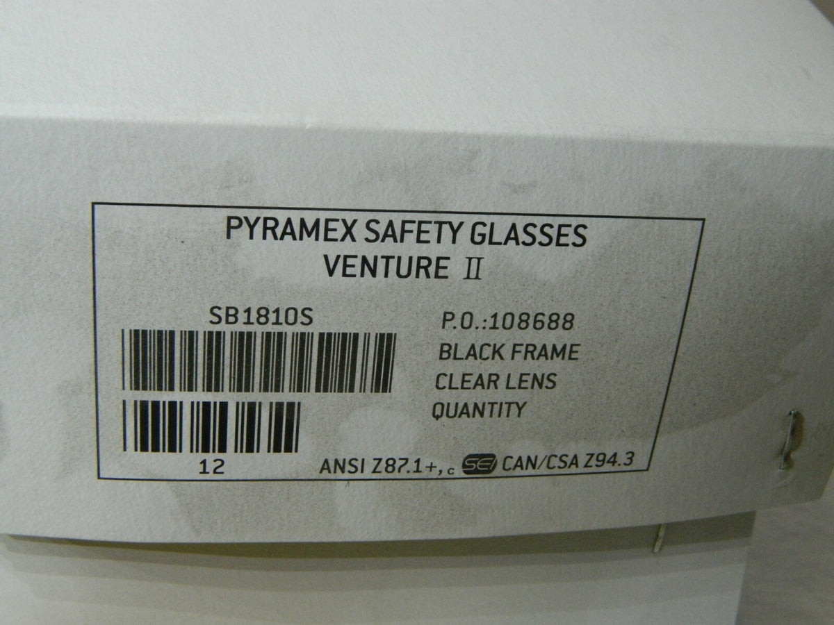 PYRAMEX Venture II Safety Glasses Black Frame Clear Lens Qty 12 Pairs SB1810S