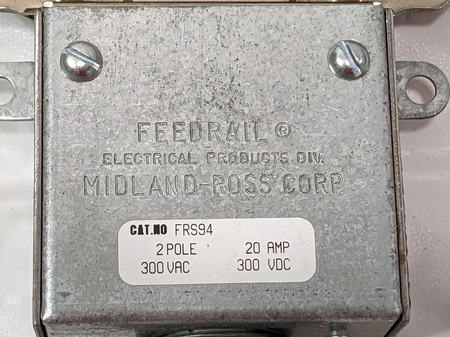Midland-Ross Feedrail Trolley 2P 20A 300VAC 300VDC FRS-94