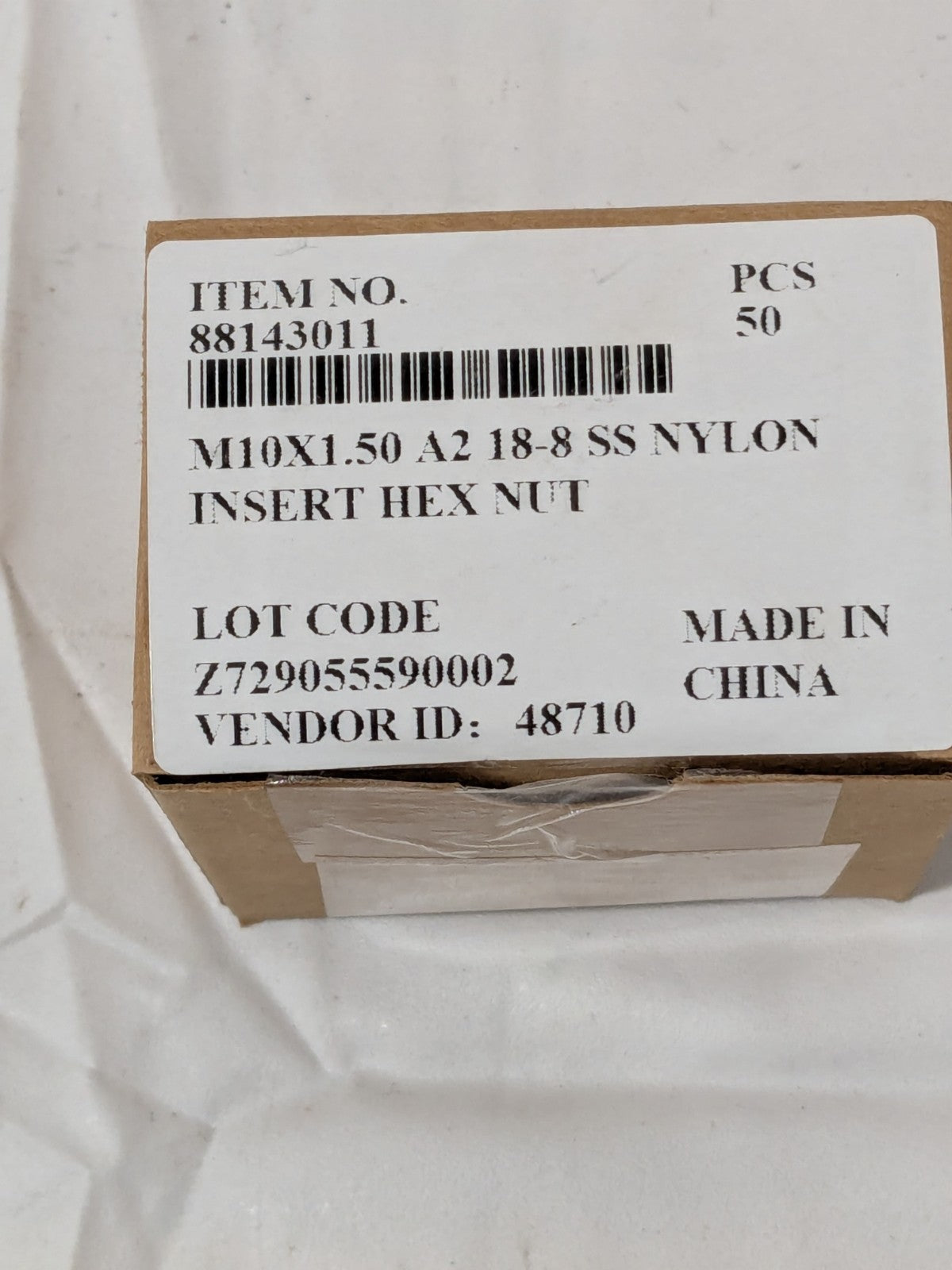 Hex Lock Nut: Nylon Insert, M10x1.5, Class 18-8/A2 Qty 50 MANL010CP