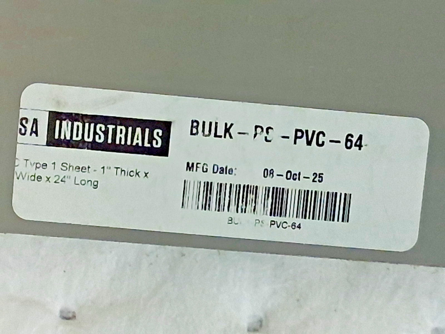 Pro Gray Plastic Sheet PVC 1" Thick x 24" Wide x 2ft Long BULK-PS-PVC-64