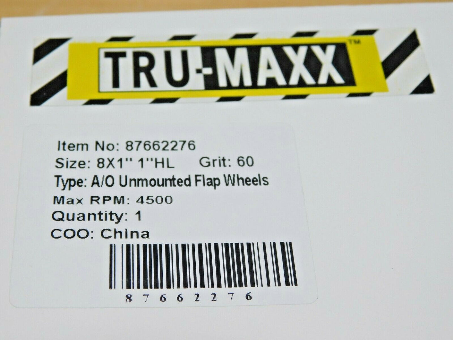 Tru-Maxx Unmounted Flap Wheels A/O 8" x 1" x 1" 60 Grit 4500RPM QTY 2 87662276