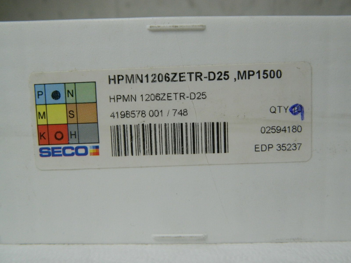 Seco Carbide Milling Inserts HPMN1206ZETR- D25 Grade MP1500 Qty 9 35237