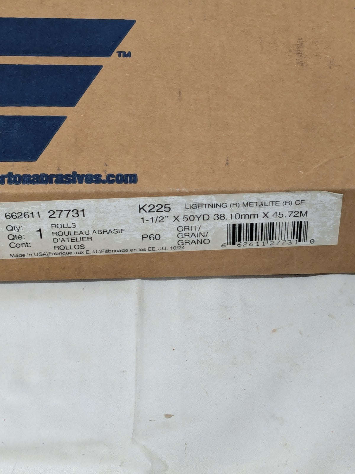 Norton Shop Roll: 1-1/2" Wide, 50 yd Long, 60 Grit, Aluminum Oxide 66261127731