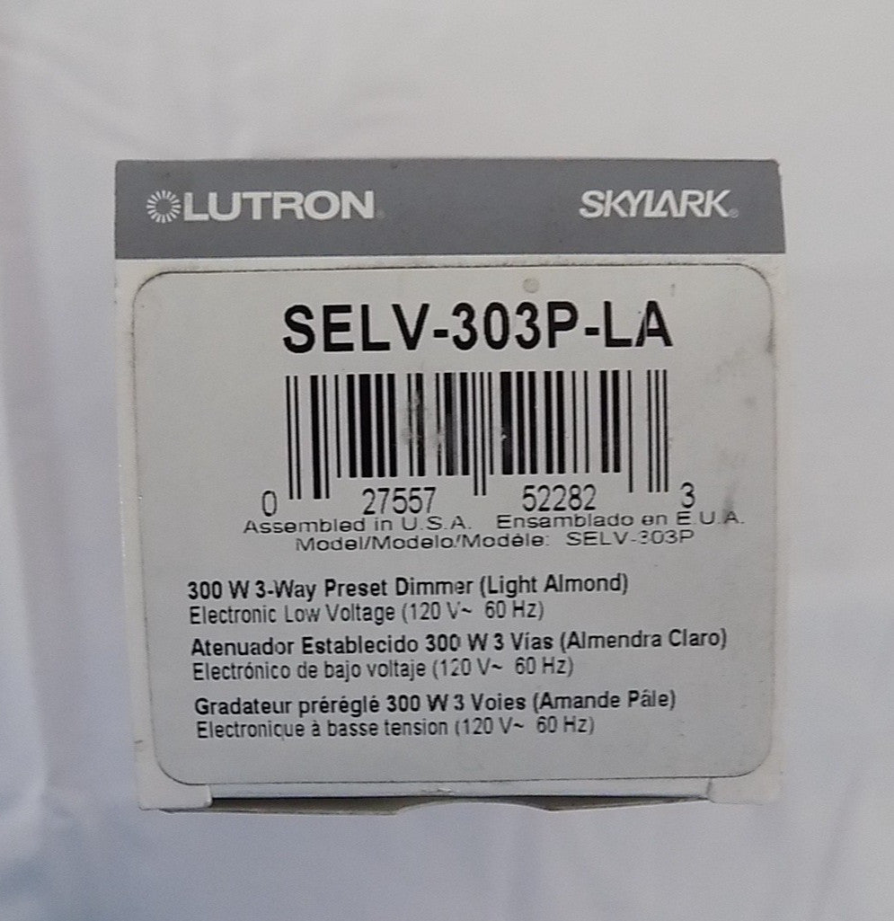 Lutron SELV-303P-LA Skylark 300W Electronic Low Voltage 3-Way Dimmer LT Almond