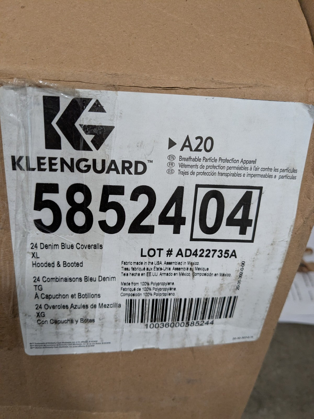 KLEENGUARD Coveralls: Particle Protection Protection Sz XL Qty 24 58524