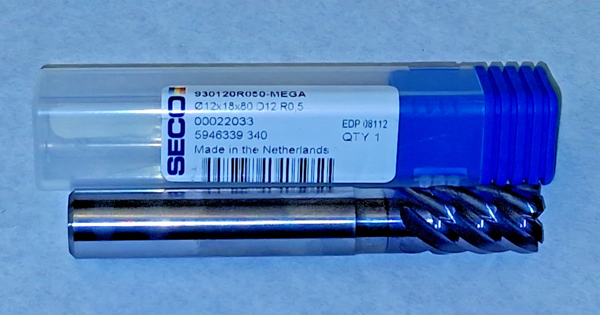 Seco Carbide Corner Radius End Mill 930120R050-MEGA 12mm 6-Flute R0.5 00022033