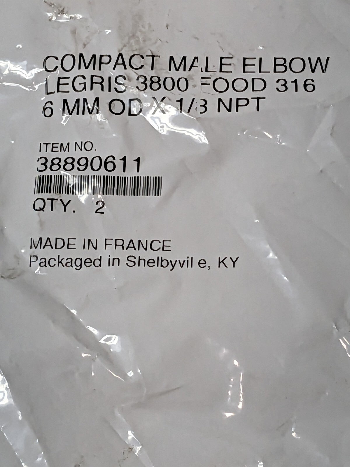Legris Stainless Push-To-Connect Fittings 1/8 NPT To 6mm Tubing Qty 2 38890611
