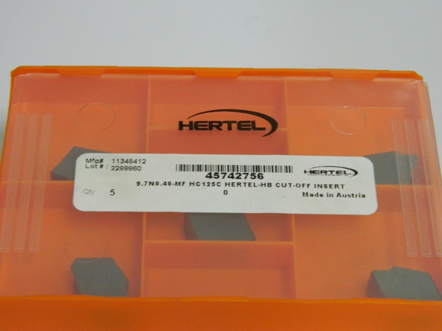 Hertel 9.7N0.40-MF HC125C HB Cut-Off Insert Qty 5 45742756