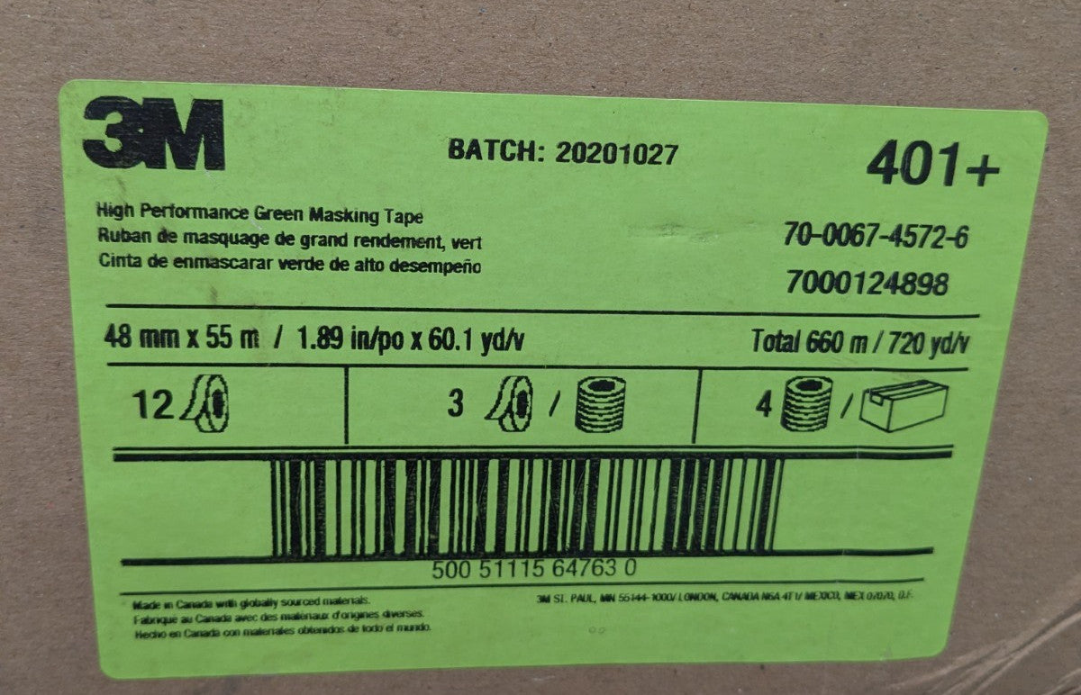 3M Masking Tape: 2" Wide, 180' Long, 6.7 mil Thick, Green 12 Rolls 7000124898