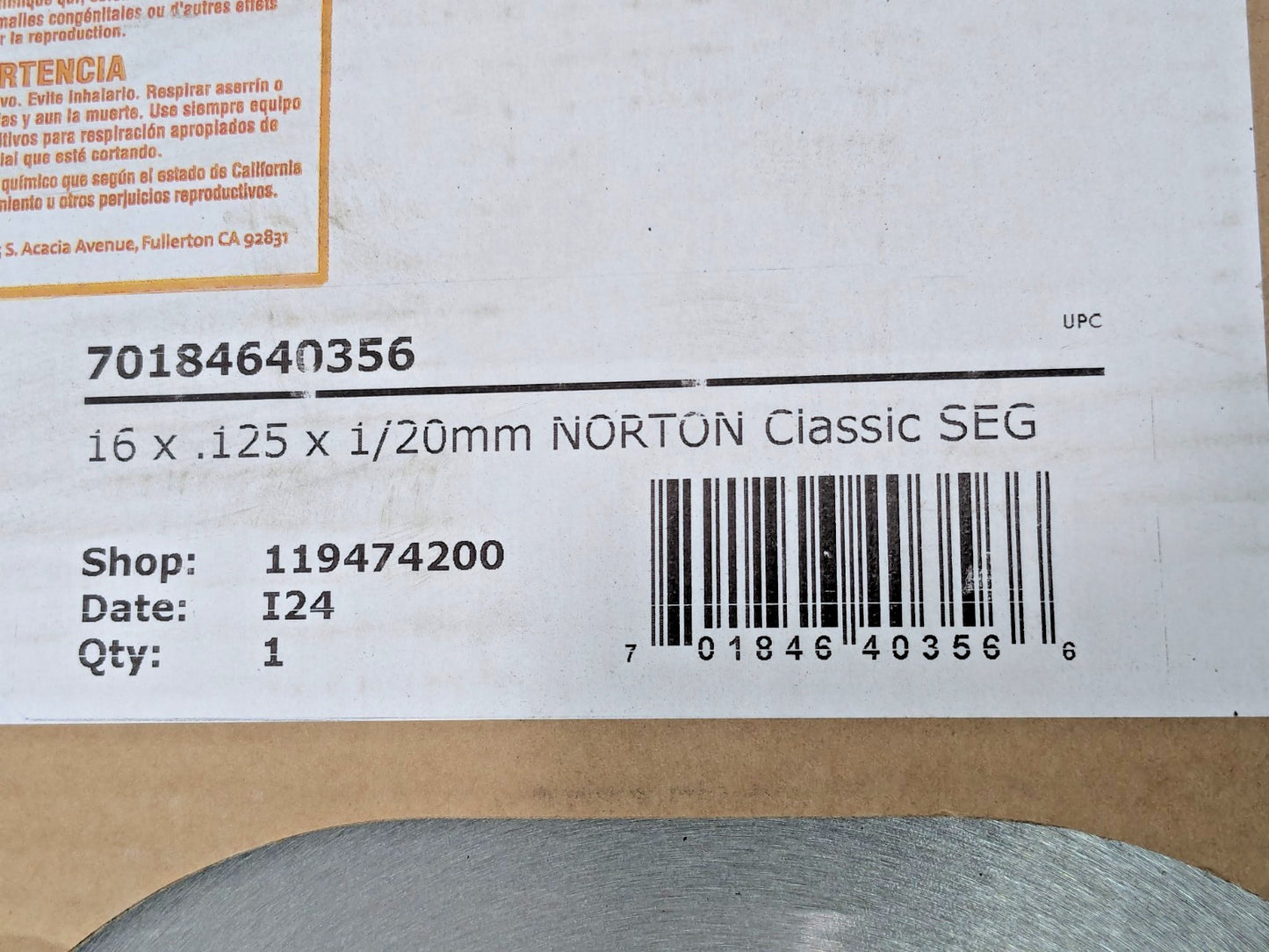Norton Clipper Classic Segmented Blade 16" x .125" x 1"/20 mm 70184640356