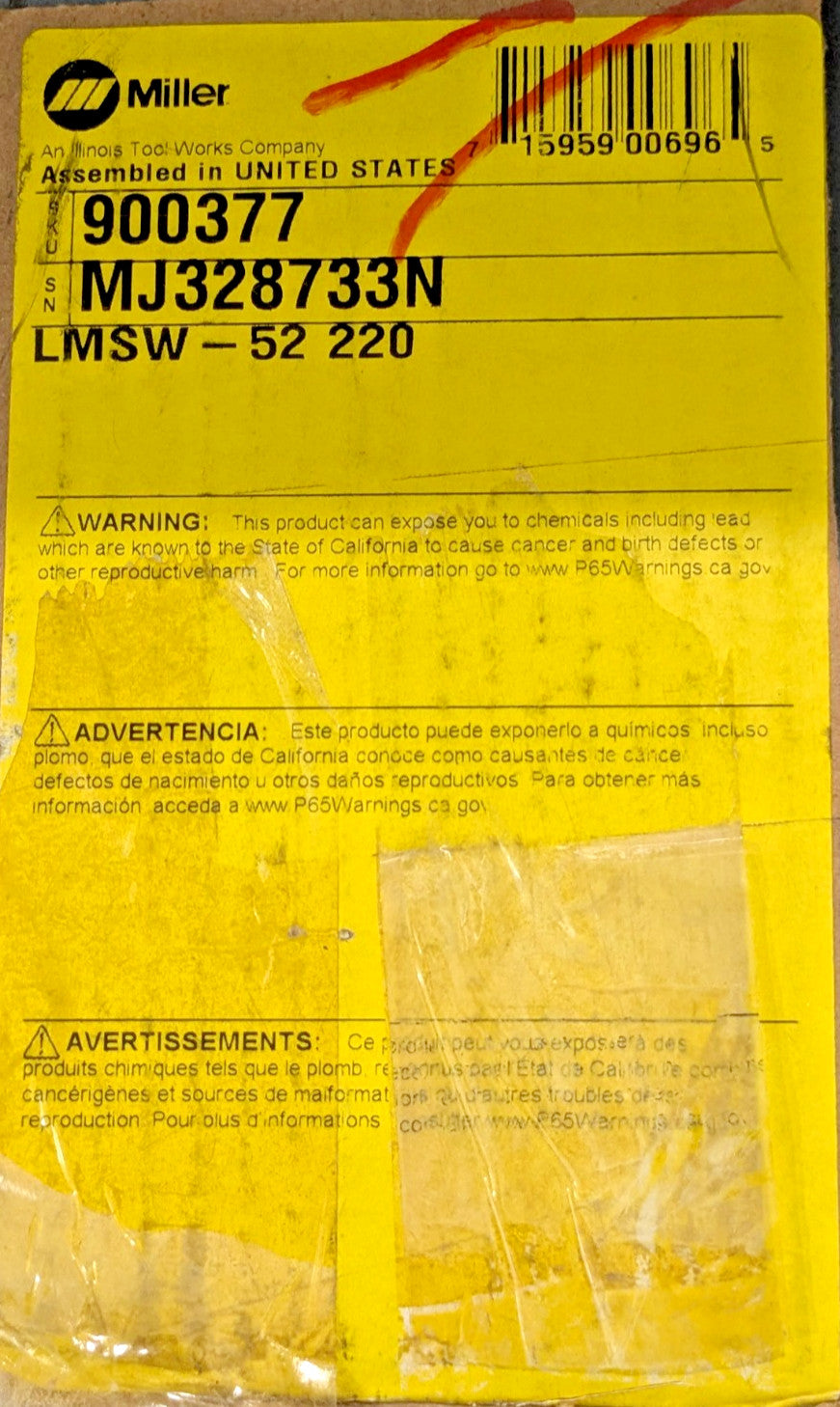 Miller LMSW-52 Air-Cooled Spot Welder 220V W/O Tongs or Tips 900377