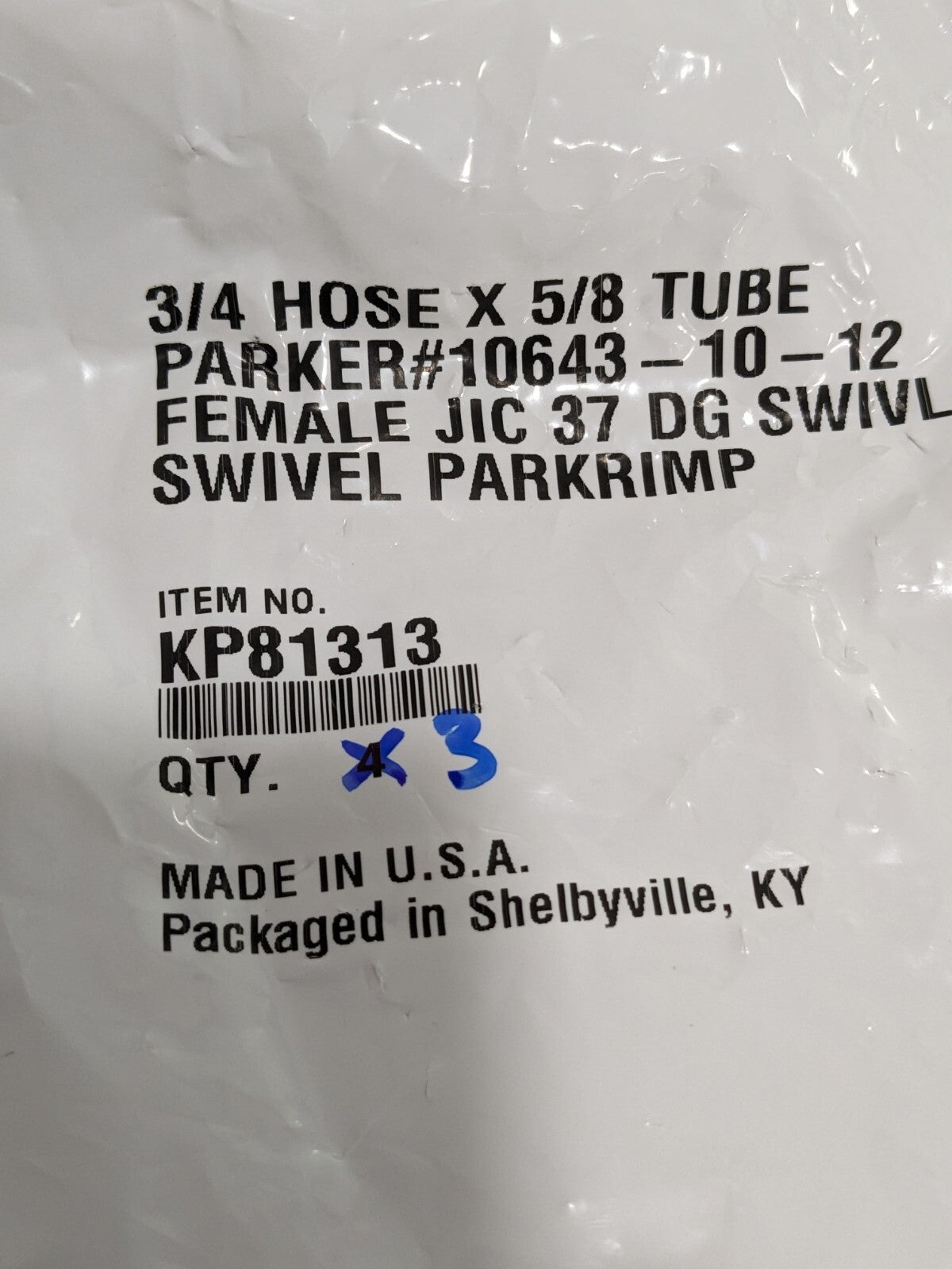 PARKER Hydraulic Hose Straight Female 3/4" Hose x 5/8" Tube Qty 3 KP81