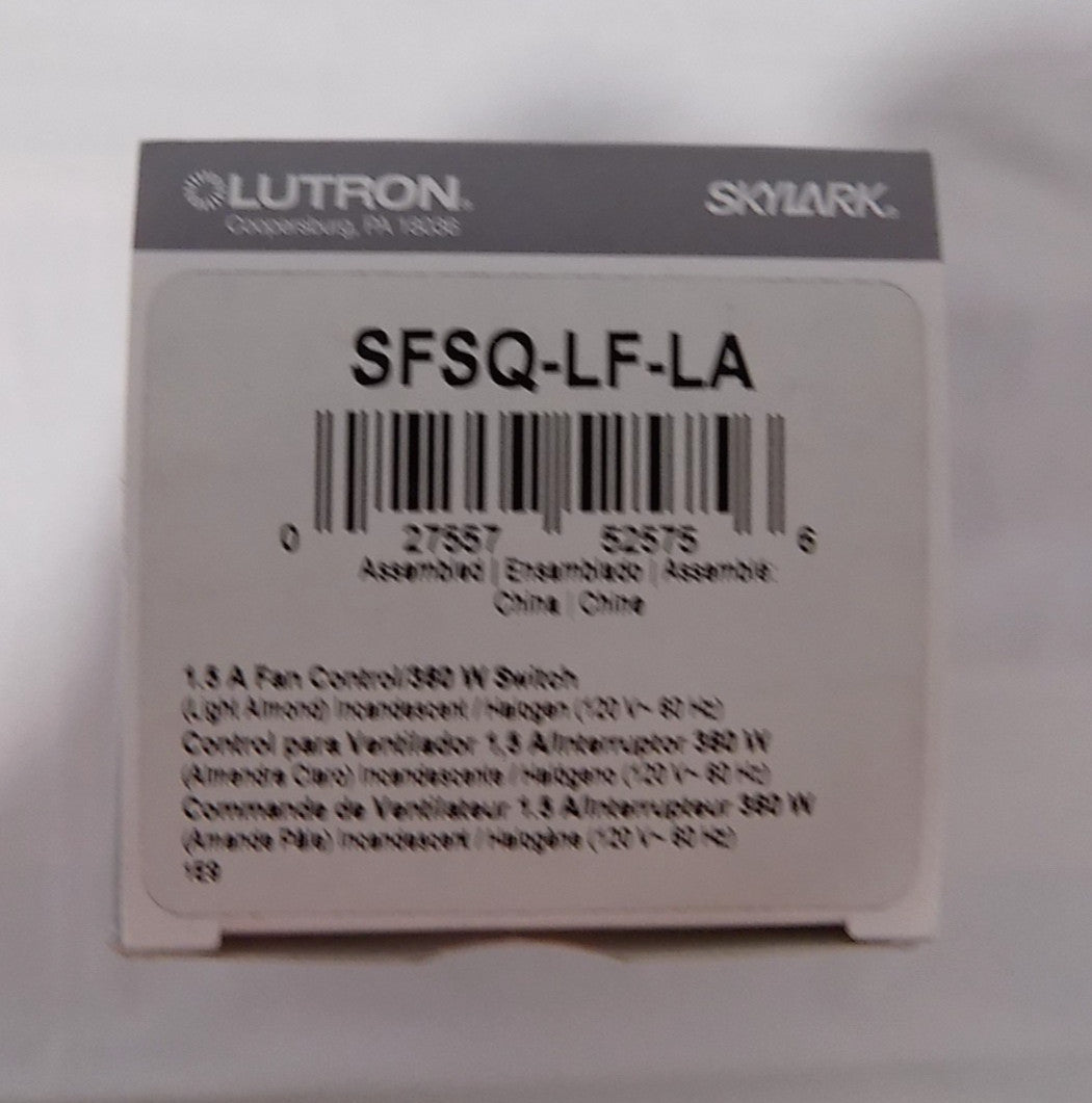 Lutron Skylark SFSQ-LF-LA 3-Speed Fan Control w On/Off Light Switch Light Almond
