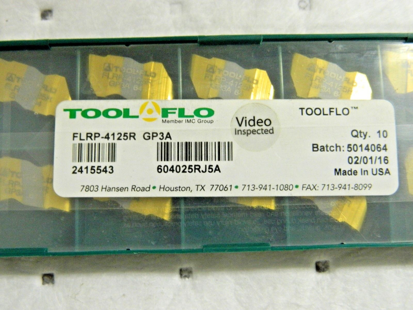 Tool-Flo Carbide Grooving Inserts FLRP4125R Grade GP3A Qty 10 604025RJ5A