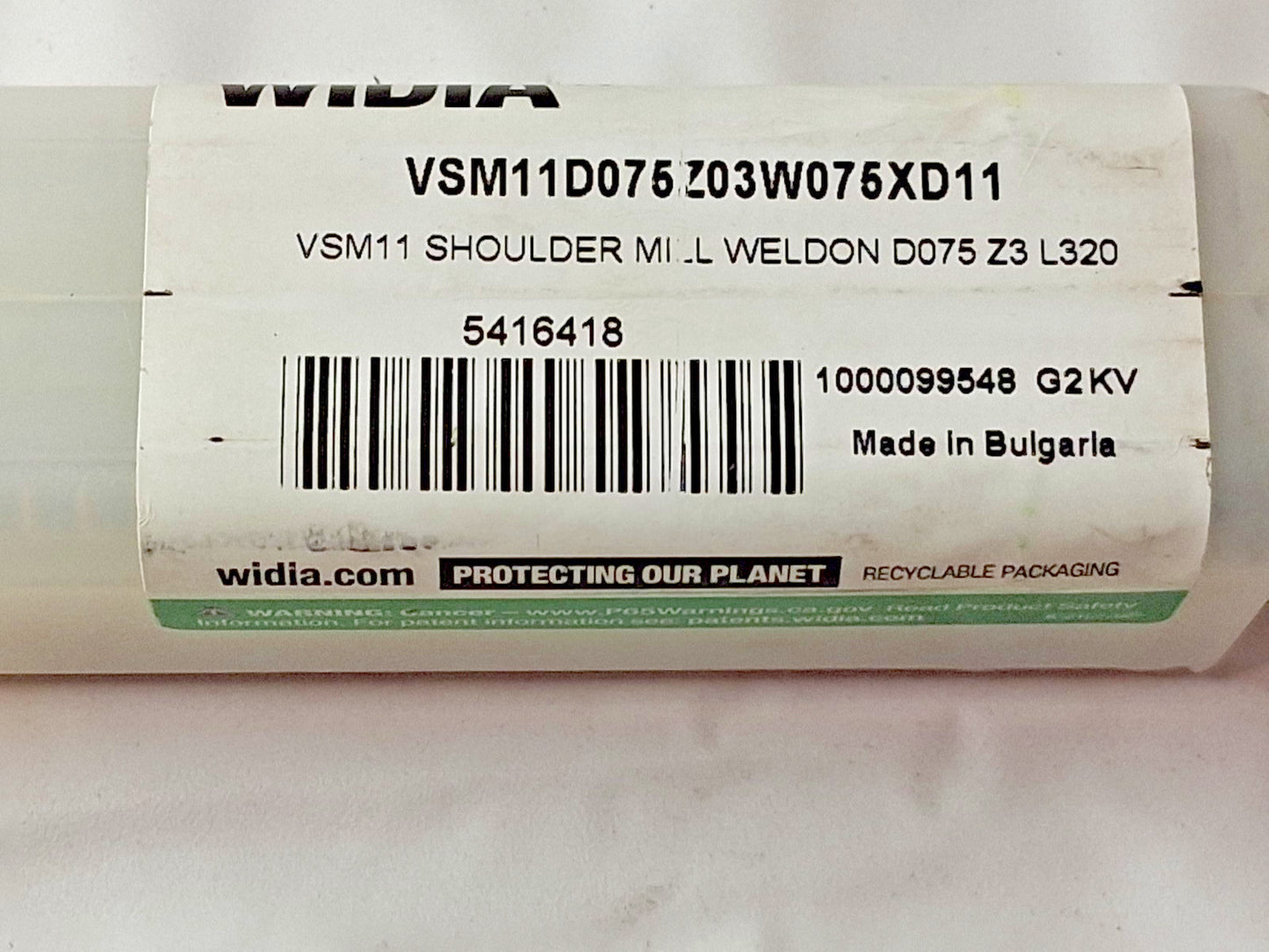 Widia Indexable Square-Shoulder End Mill Cosmoline Coating 5416418
