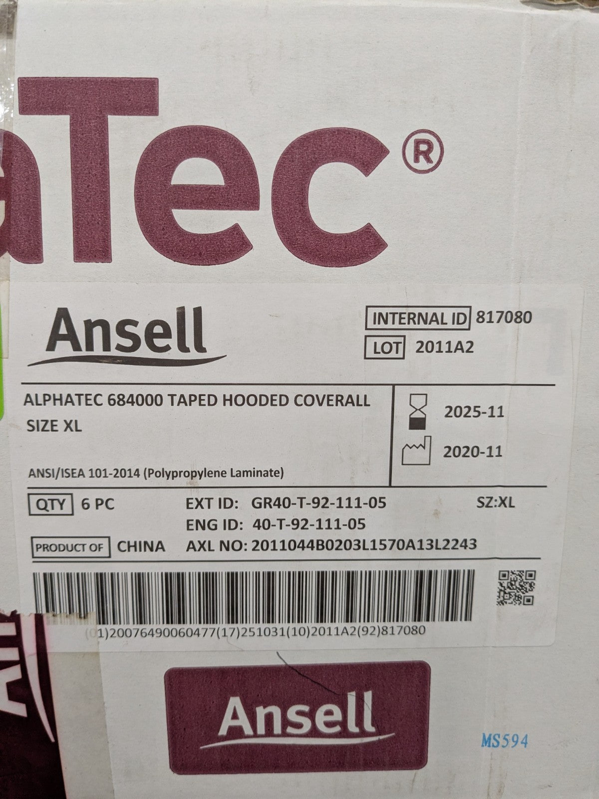 ANSELL Disposable Coveralls 4pk Chemical, Sz XL NO MASK GR40-T92-111-05