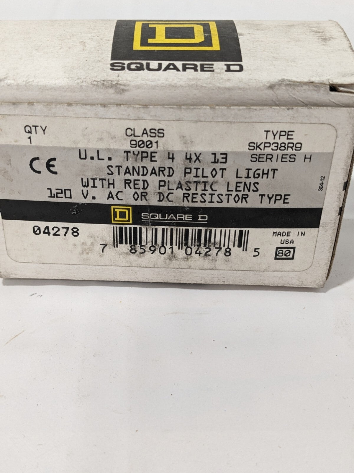 Square D Standard Pilot Light 120V AC-DC Red Plastic Lens 9001-SKP38R9