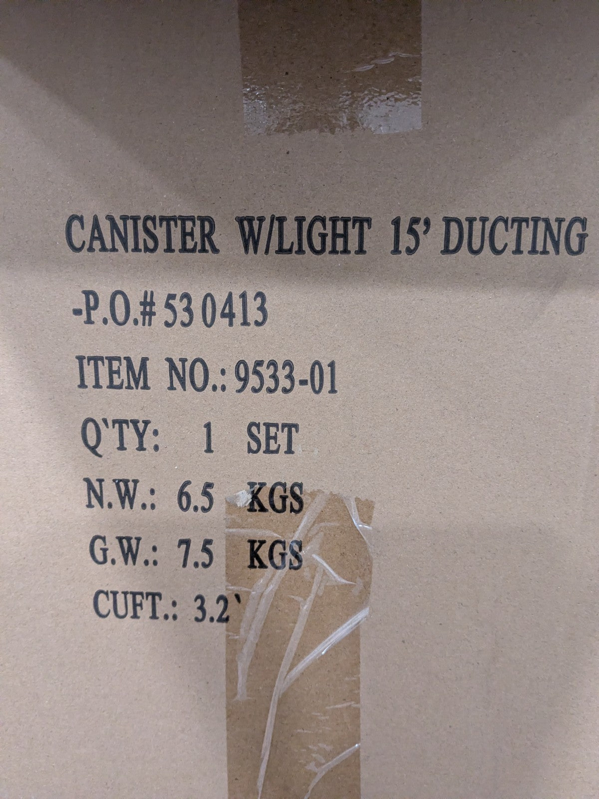Allegro 8" Plastic Compact Canister with 15' Ducting 9533-01 MISSING 1 LID