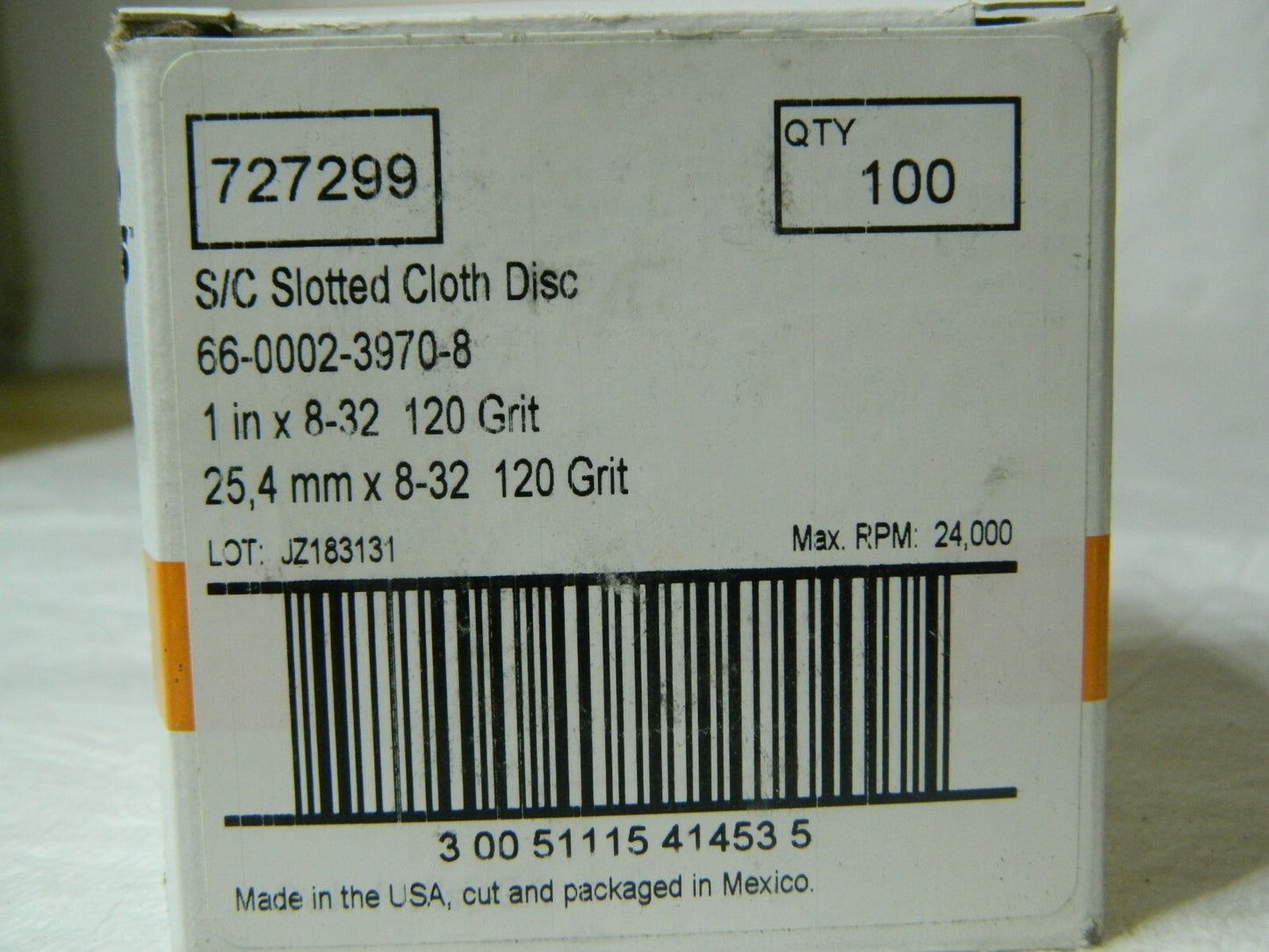 Standard Abrasives S/C Slotted Cloth Disc 1 in x 8-32 120 Grit Qty 100 727299