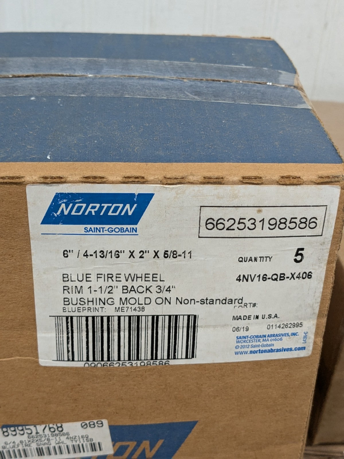 (5) Norton Tool & Cutting Grinding Wheel: 6" Dia, 16G, Q Hardness 66253198586