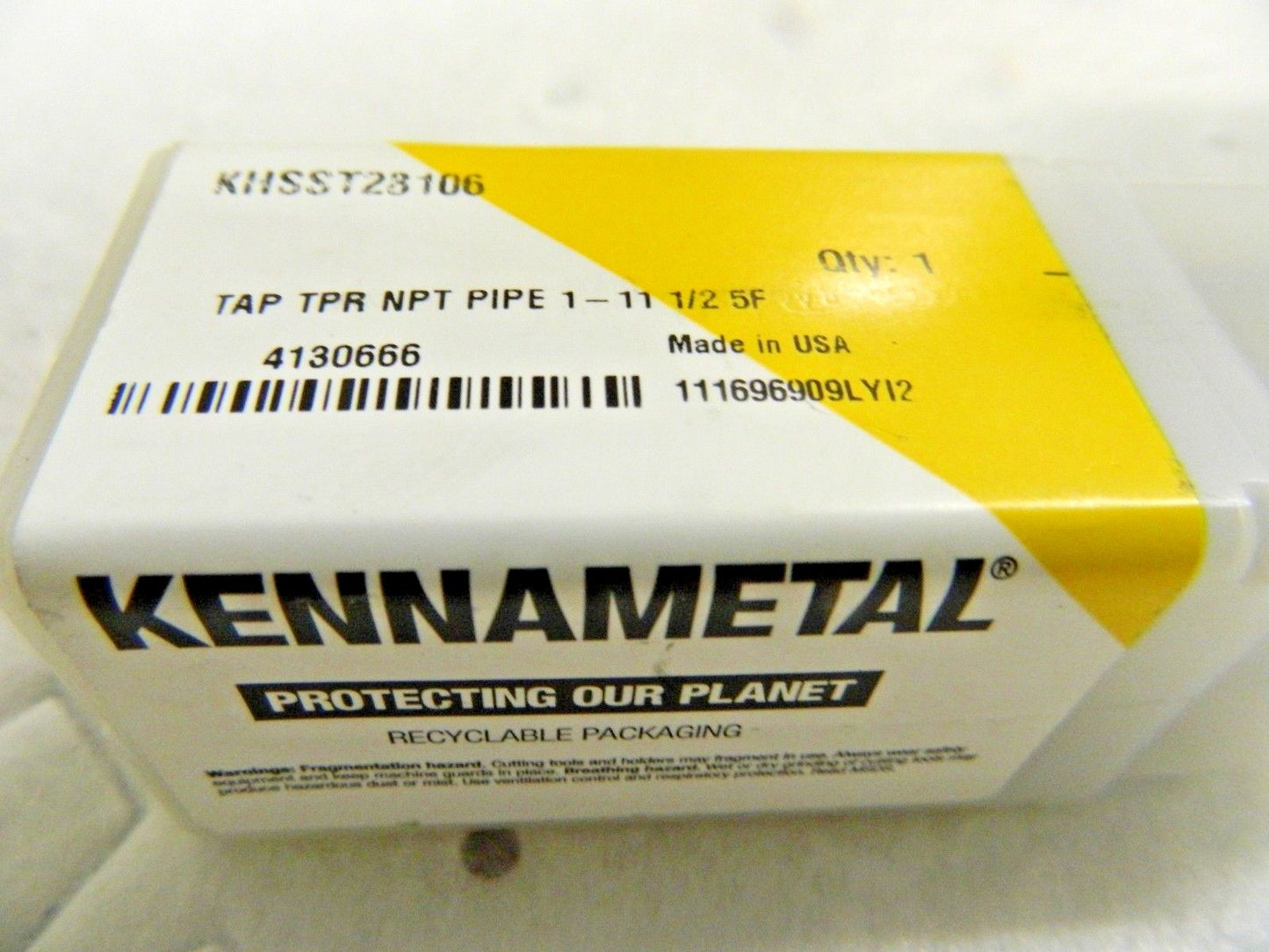 Kennametal Standard Pipe Tap 1 - 11-1/2" NPT 5FL 1" to 3-1/2" Cha
