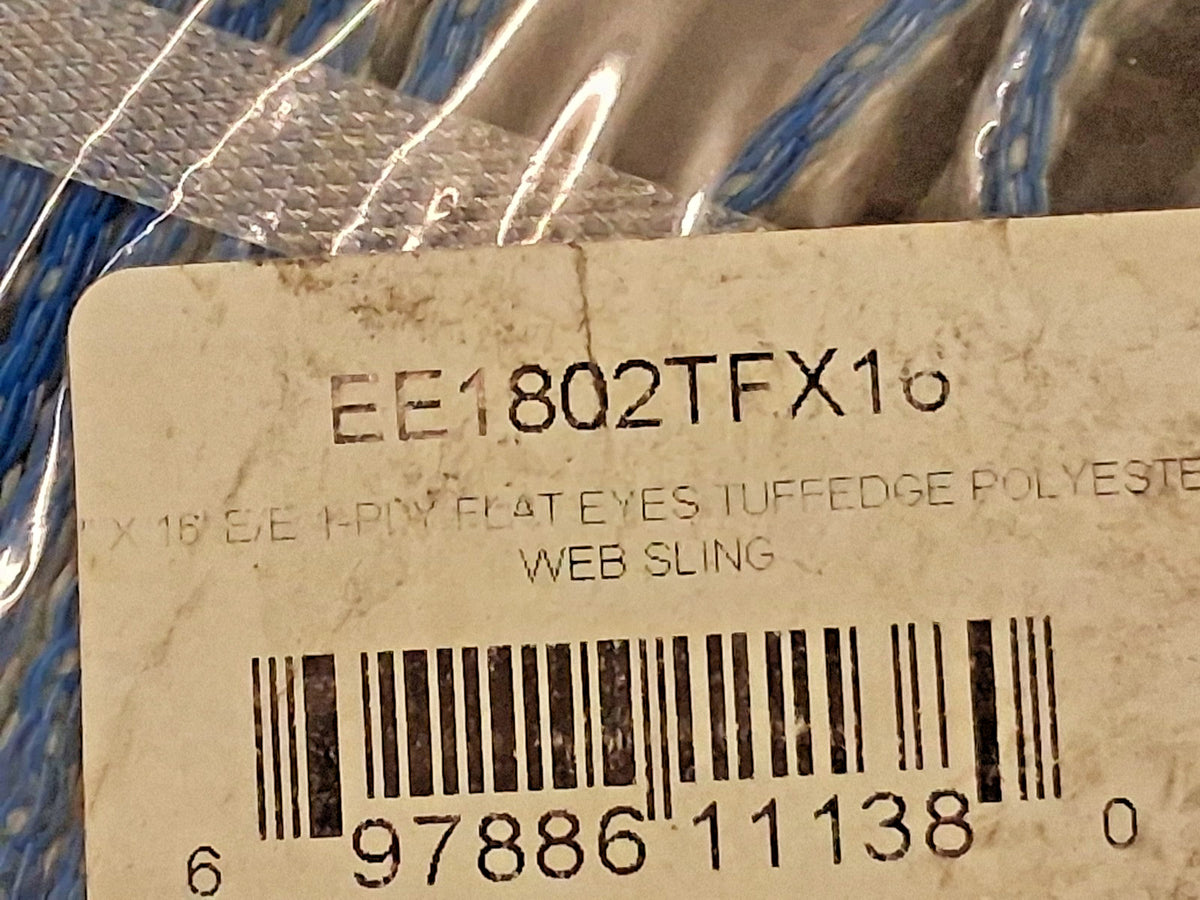 Lift-All Flat Eye & Eye Type 3 Web Sling 16ft Long 2" Wide 3200lb Cap EE1802TFX1