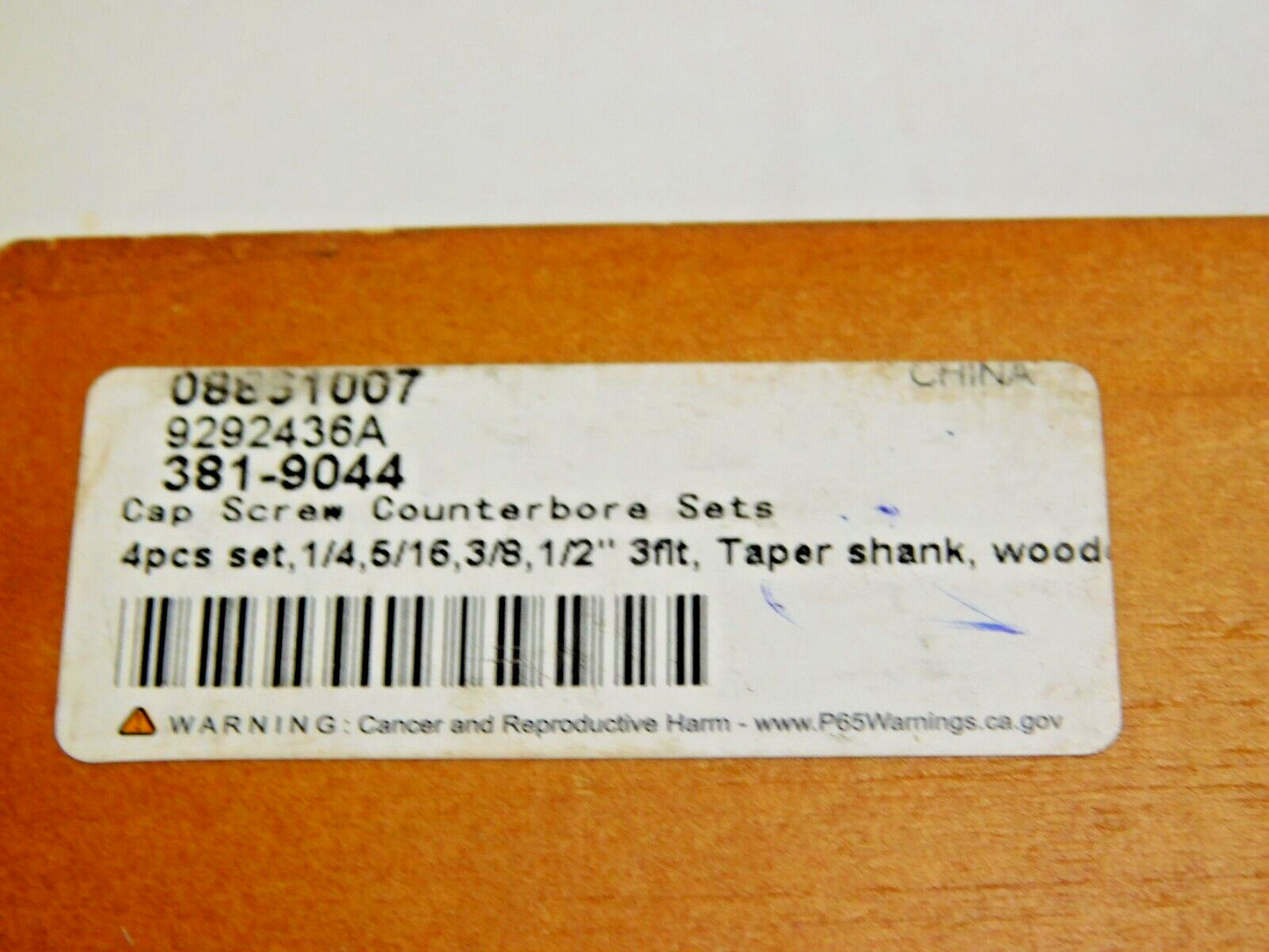 4 Piece Solid Pilot Counterbore Set HSS 1/4" to 1/2" 3FL 381-9044