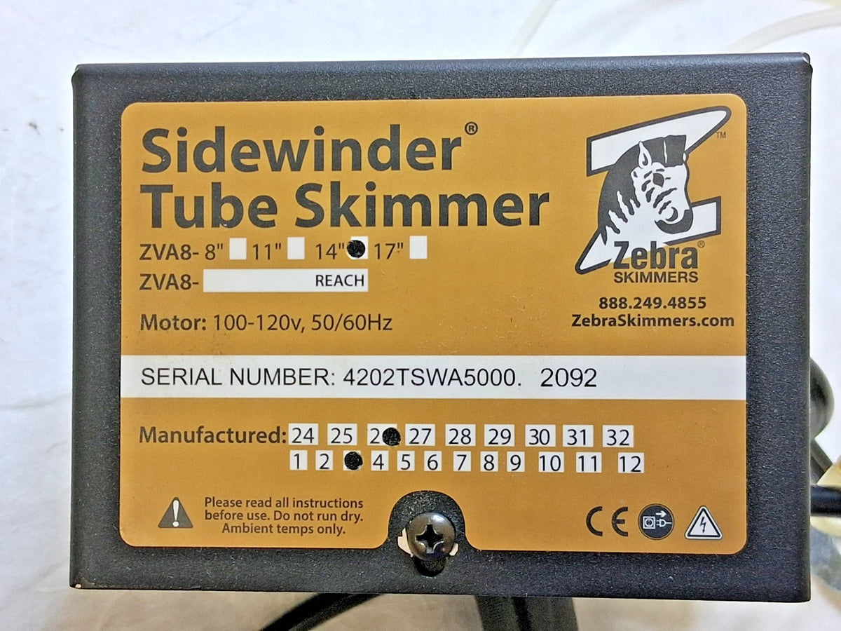 Zebra Skimmers Tube Oil Skimmer 0.26 GPH, 14" Reach, with On & Off Switch ZVA8-1