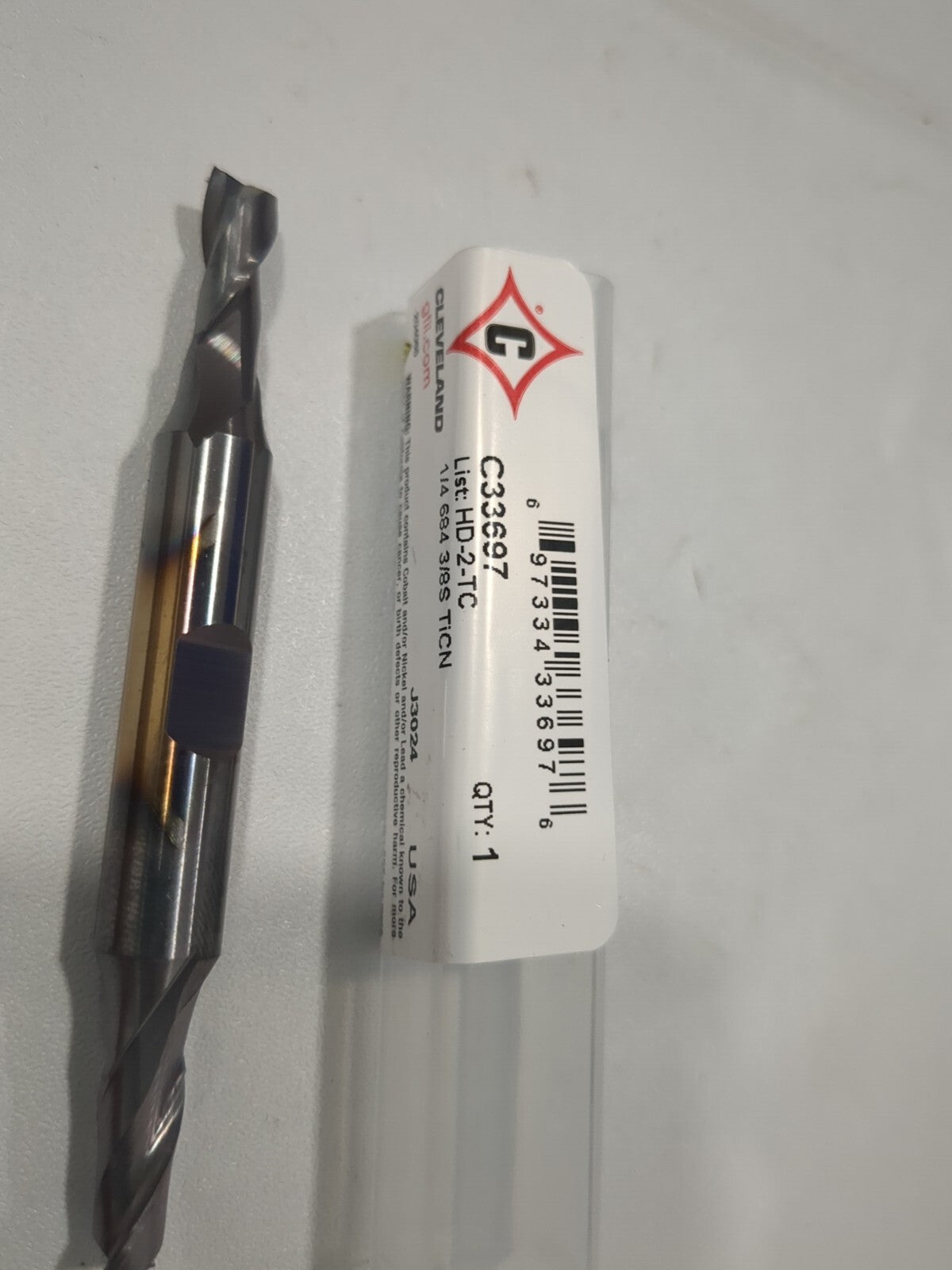 CLEVELAND Square End Mill 1/4" Dia 2 Fl HSS C33697
