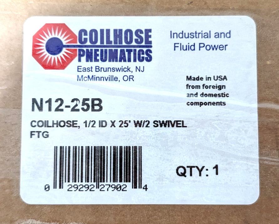 COILHOSE PNEUMATICS Coiled 1/2" Hose 25' Long N12-25B