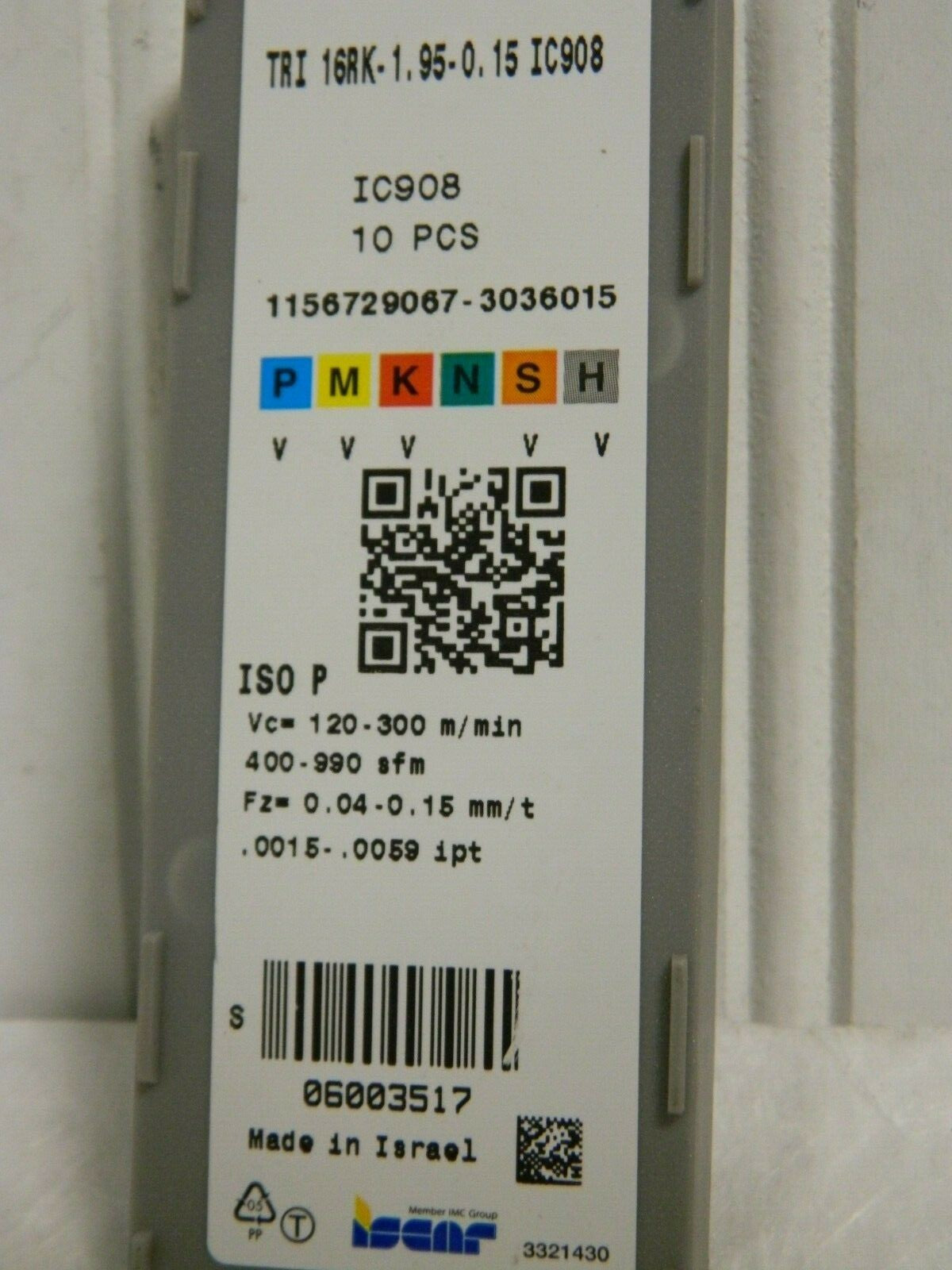 Iscar Carbide Milling Insert TRI16RK1.95-0.15 Grade IC908 Qty 9 6003517