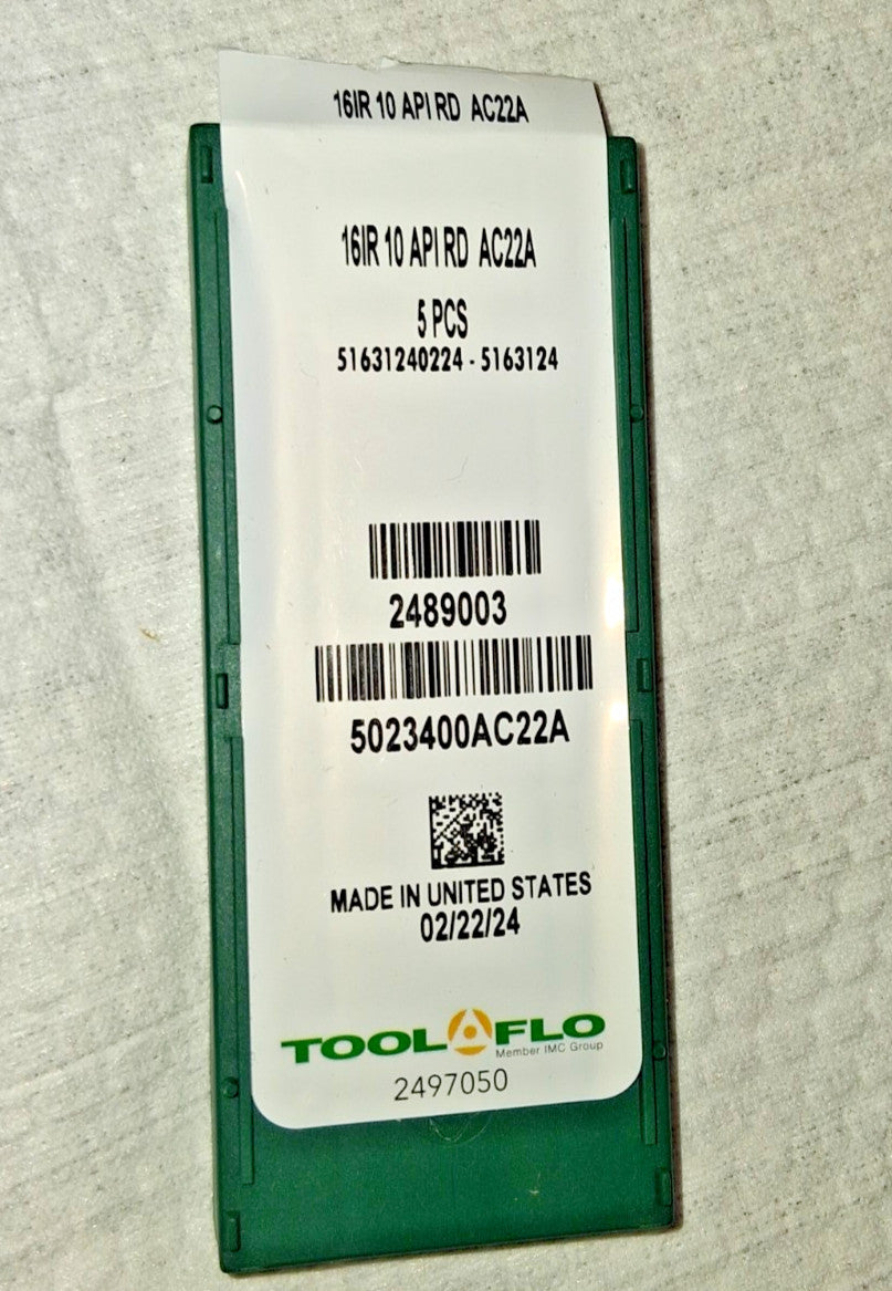 Tool-Flo CARBIDE MILLING INSERT QTY5 5023400AC22A