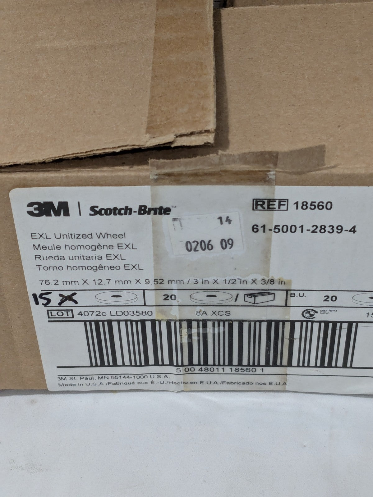 3M Deburring Wheel: 3" Dia, 1/2" Face Width, 3/8" Hole Box of 15