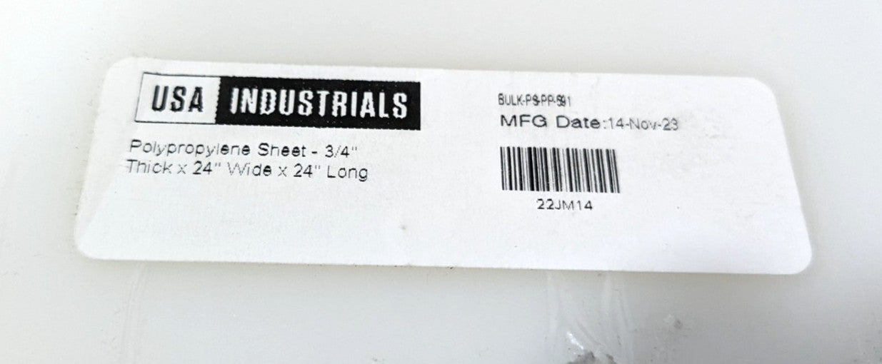 USA INDUSTRIALS Polypropylene Sheet 3/4" x 24" x 24" White BULK-PS-PP-591
