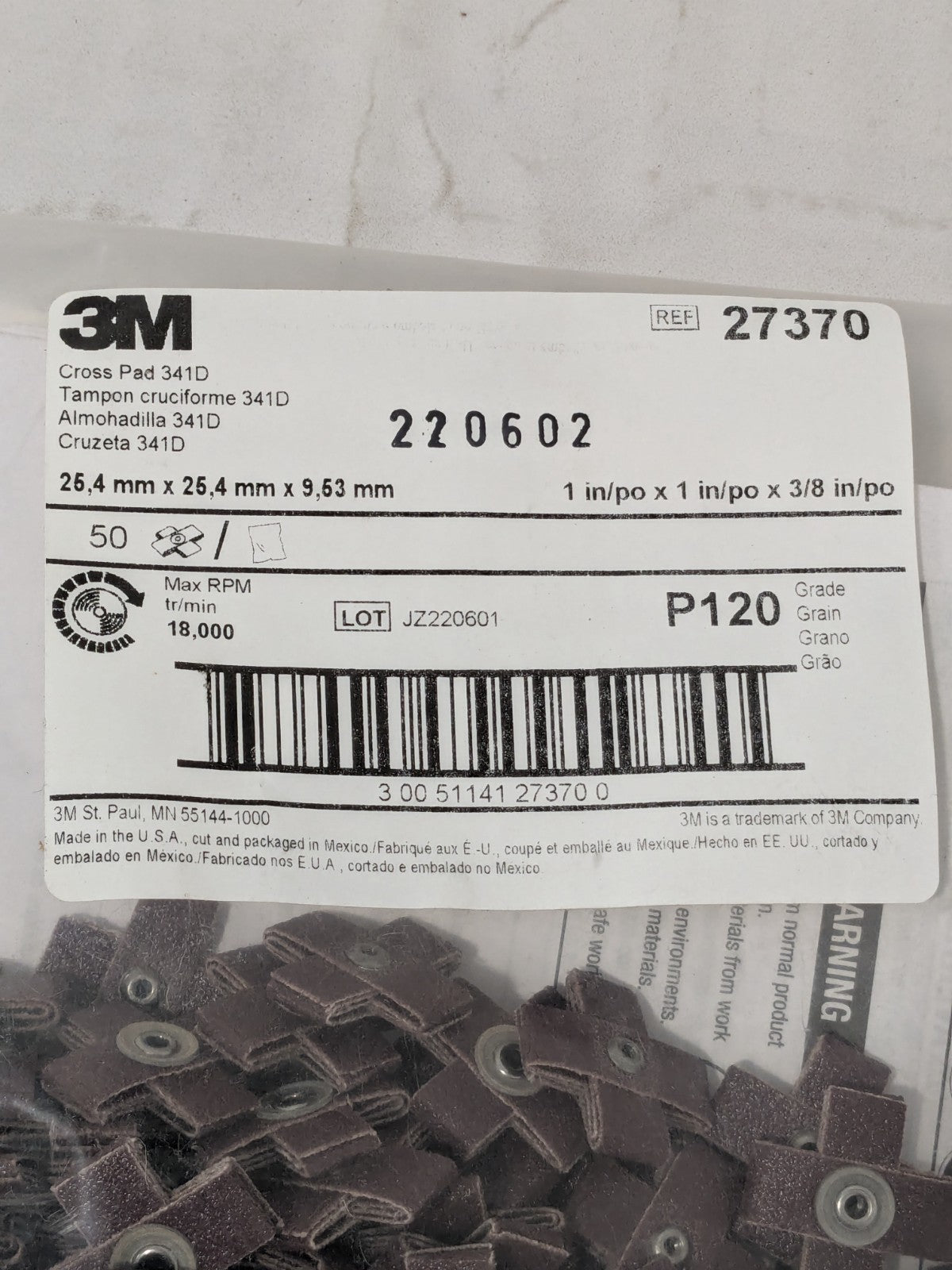 3M Aluminum Oxide Cross Pad 120 FEPA Grit, Fine Grade 100 Pack 7100105539
