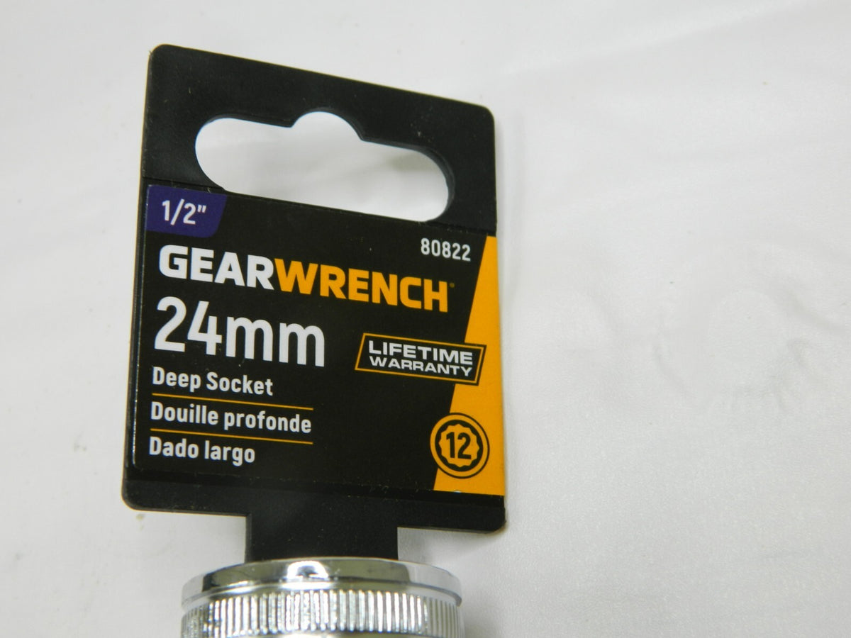 GEARWRENCH Deep Hand Socket: 1/2 Drive, 24 mm Socket, 12-Point Qty 5 80822
