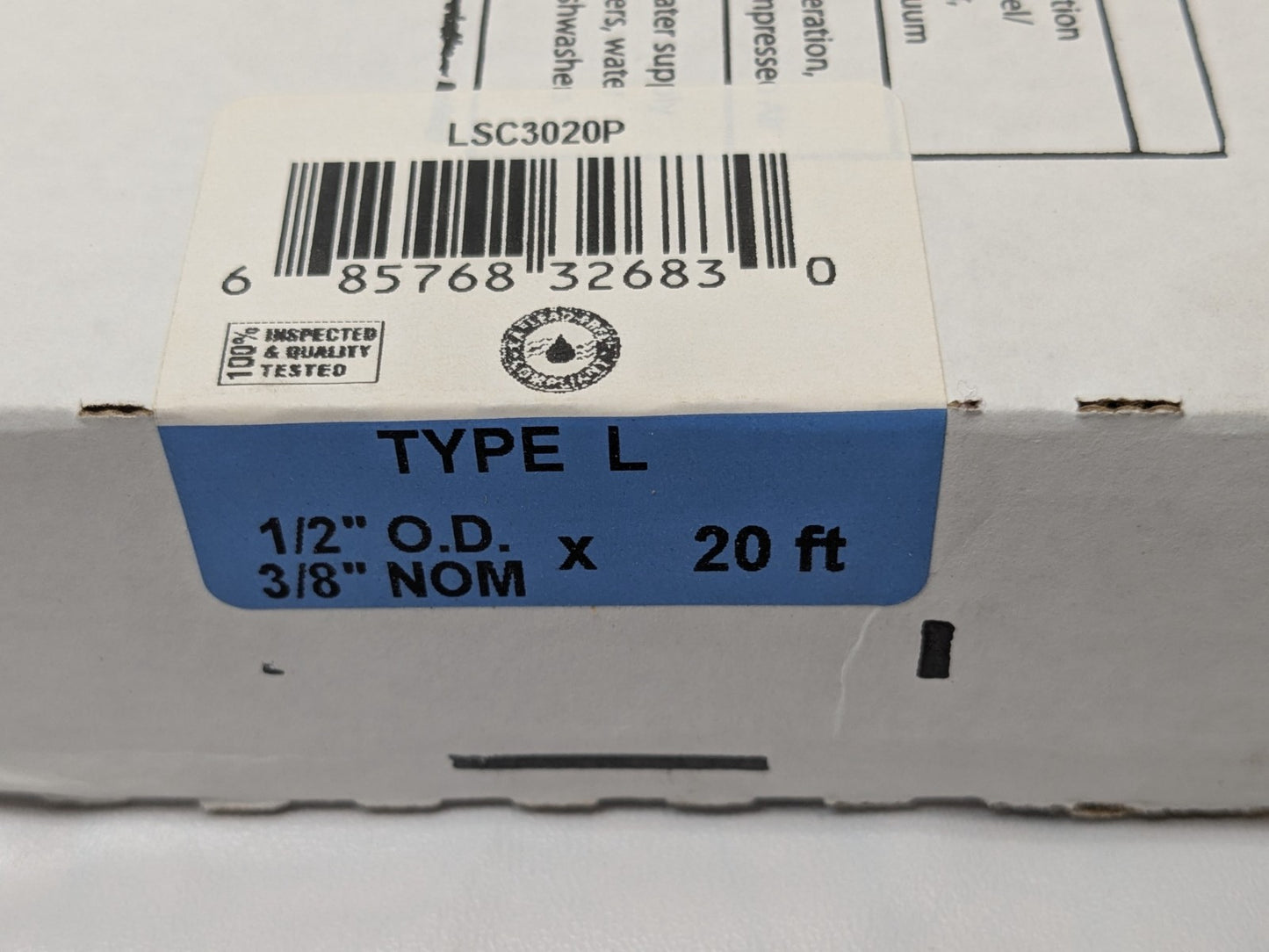 Mueller Industries Copper Seamless Tube 20 Ft Long X 1/2" OD X 3/8" ID LSC3020P