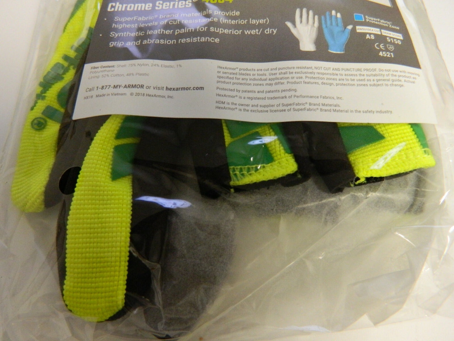Hex A8 BLK/LIM/GRN MED Super fabricCut Resistance GLOVE QTY 2 4034-8M