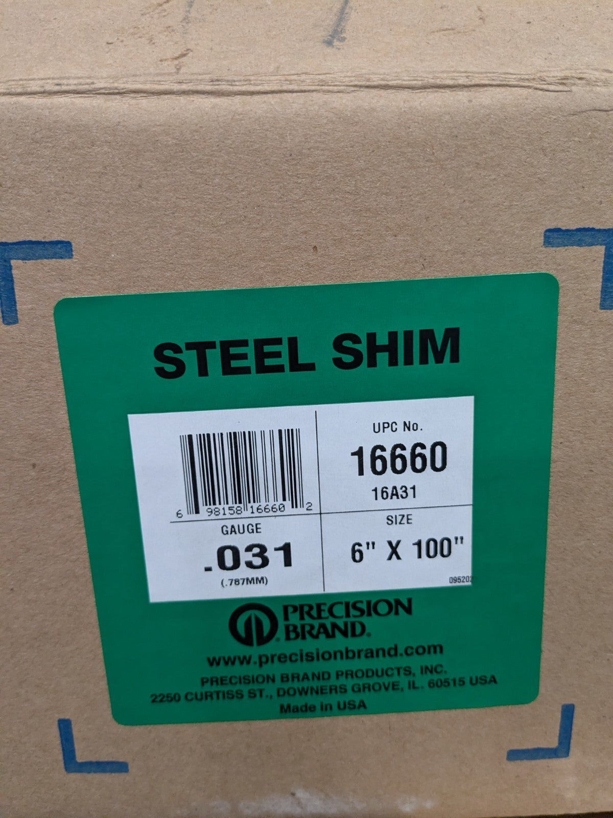 Precision Metal Shim Stock: Roll, 0.0310" Thick, 100" L, 6" W 16660
