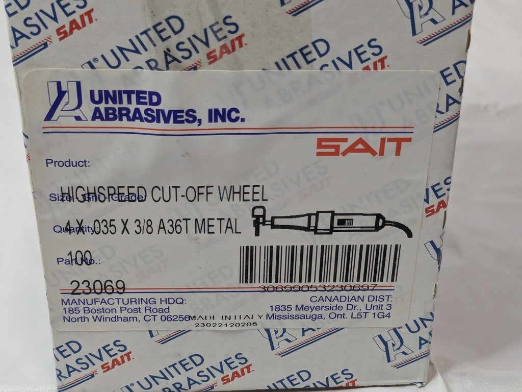 100 PACK United Abrasives SAIT HS Cut-Off Wheels 4" x .035" x 3/8" A36T 23069