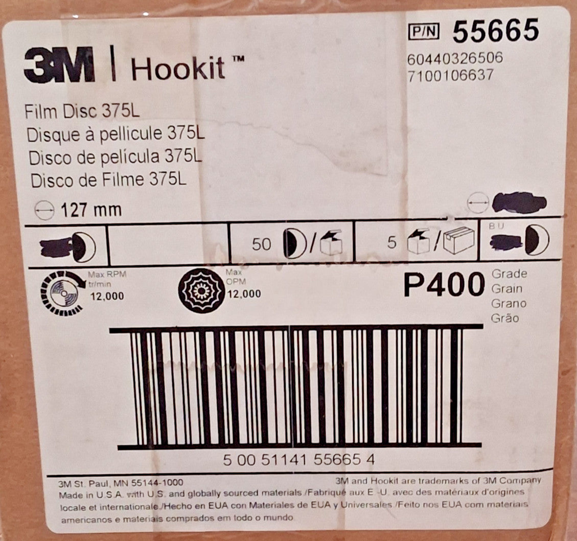 3M Aluminum Oxide Hook & Loop Discs 5" Dia 400 Grit Coated QTY50 7100305428