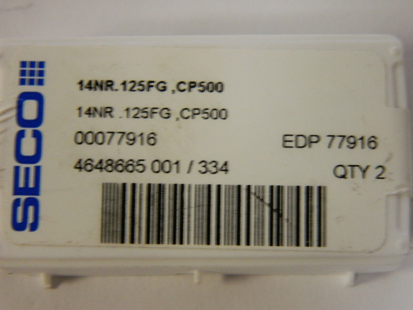 Seco Carbide Grooving Inserts 14NR125FG Grade-CP500 TiAIN/TiN Qty-2 77916
