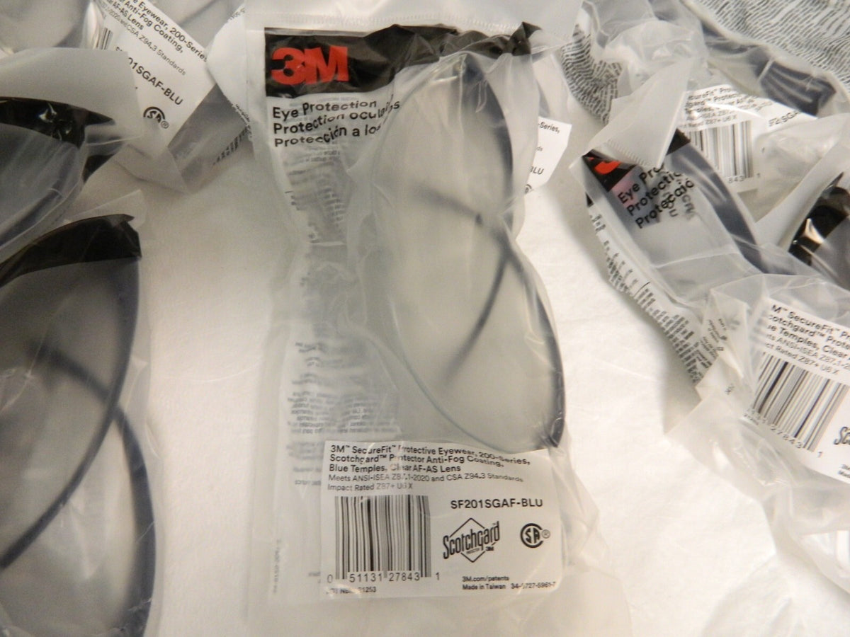 3M Frameless Safety Glasses Anti-Fog Clear Lenses Qty of 15 SF201SGAF-BLU