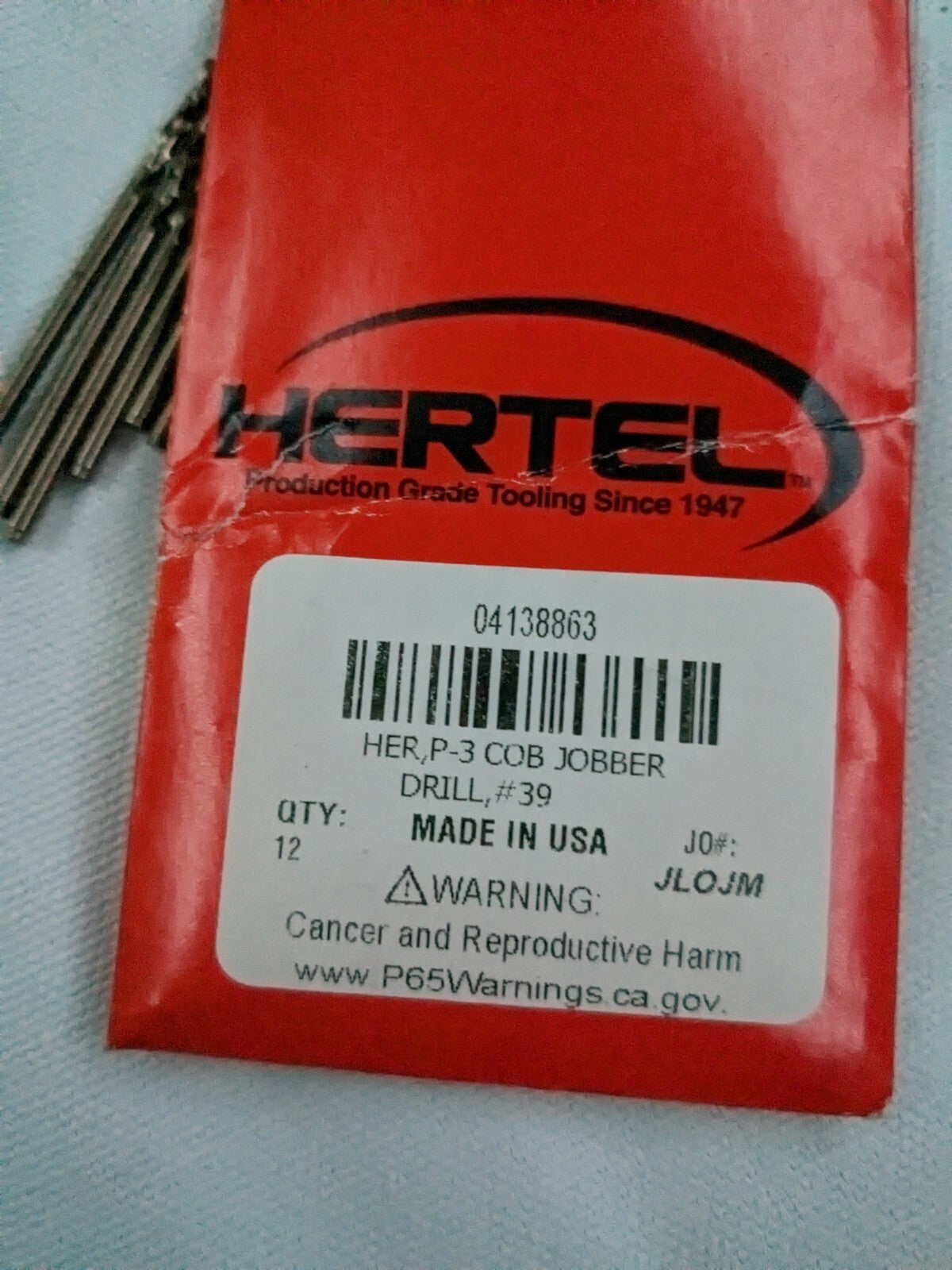 HERTEL 12 pk Jobber Drill: #39, 135 deg Point, Cobalt 04138863